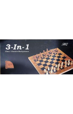 3-In-1 Chess Checkers Wooden Game G48